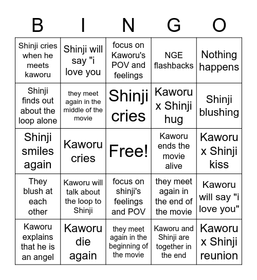 Kawoshin 3.0 +1.0 Bingo Card