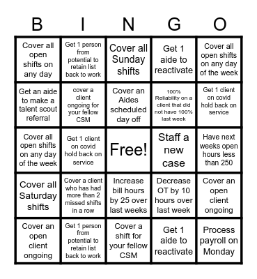 Staffing Bingo Card
