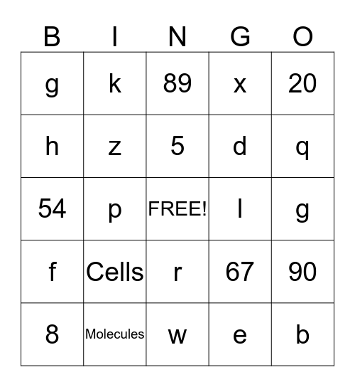 Science Bingo Card