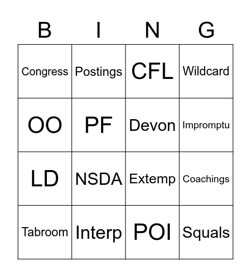 Leland Speech and Debate Bingo! Bingo Card