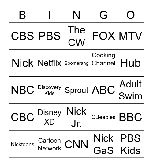 Channel Bingo Card