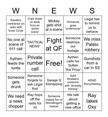 Weazel News 3.0 Bingo Card