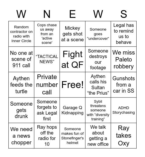 Weazel News 3.0 Bingo Card