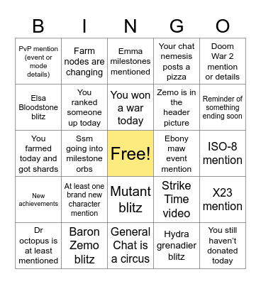 MSF Blog Bingo 8/28 Bingo Card
