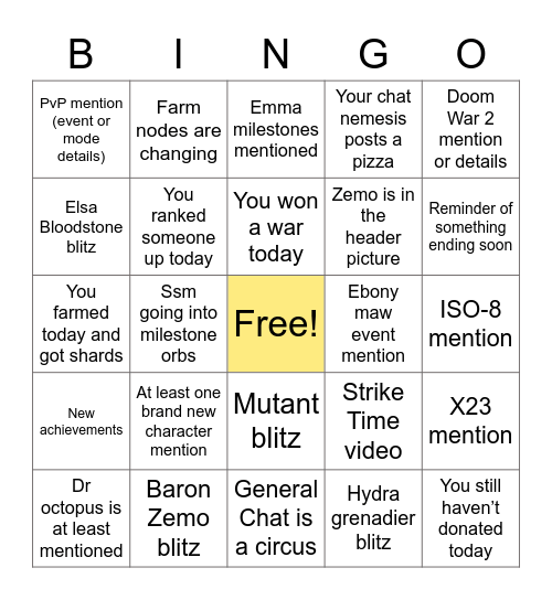 MSF Blog Bingo 8/28 Bingo Card