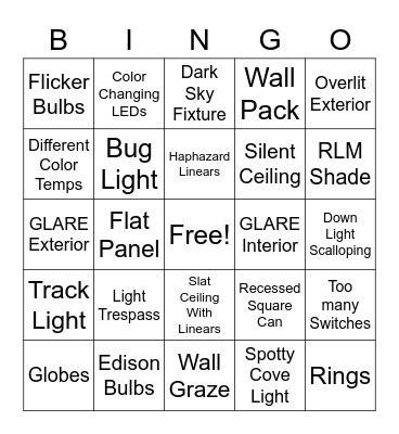 Lighting BINGO Card