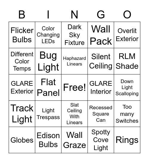 Lighting BINGO Card