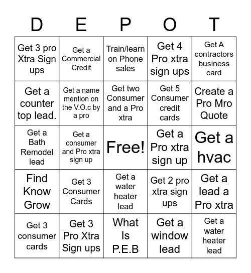 Depot (bingo) Bingo Card