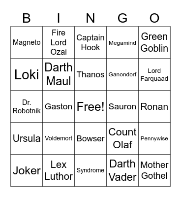 Villians Bingo Card