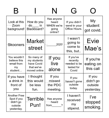 Happy Social Hour Bingo Card