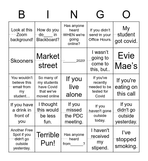 Happy Social Hour Bingo Card