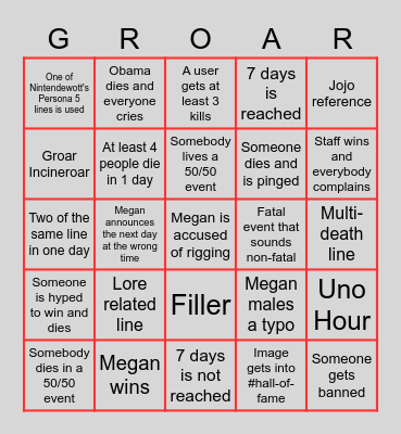 Hungroar Gamez Bingo Card