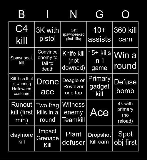 R6 Bingo Card