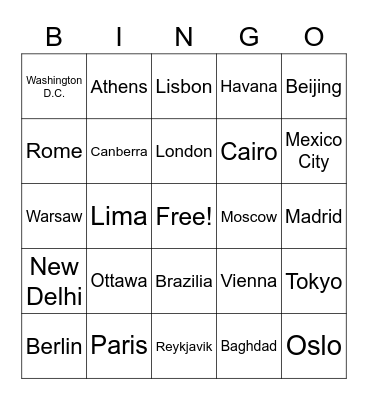 Capitals Bingo Card
