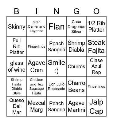 Fall Menu Bingo Card