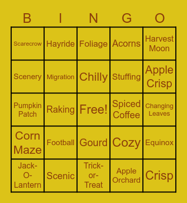 Autumn Bingo Card