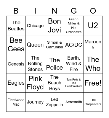 Top Selling Bands in Music History Bingo Card