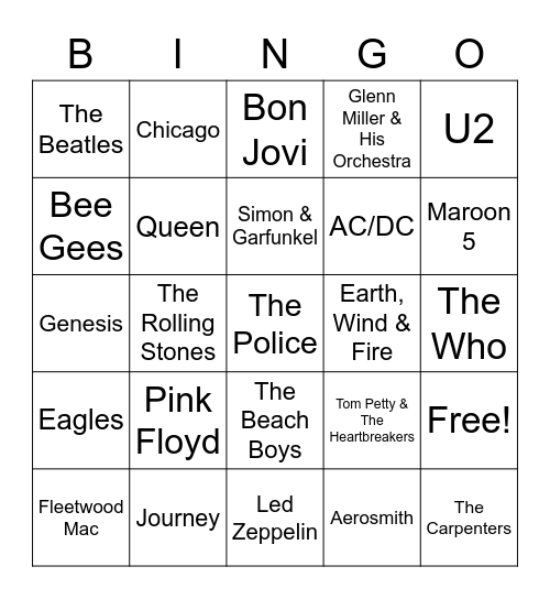 Top Selling Bands in Music History Bingo Card