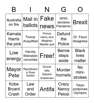 2020 Visions Bingo Card