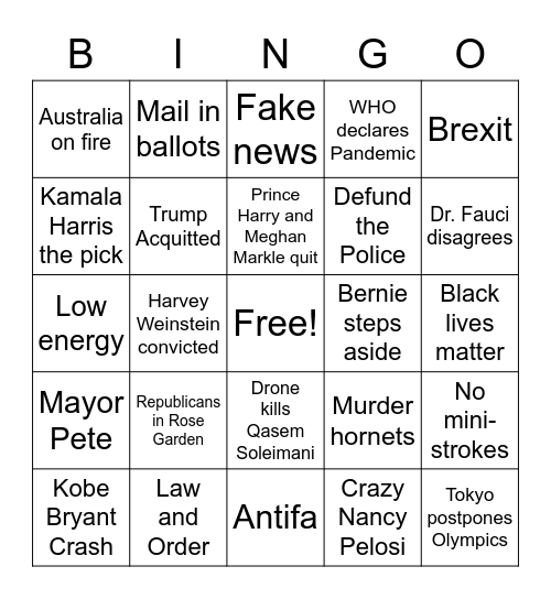 2020 Visions Bingo Card