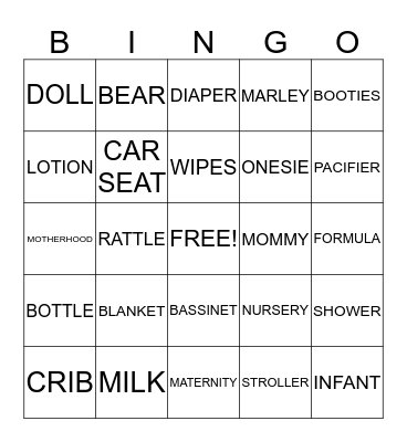 MARLEY BABY BINGO Card