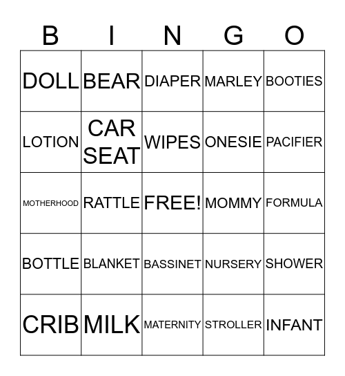 MARLEY BABY BINGO Card