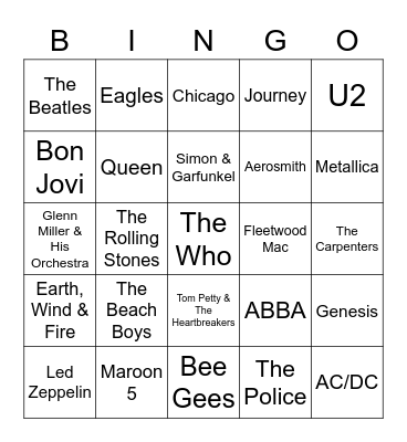 Top Selling Bands in Music History Bingo Card