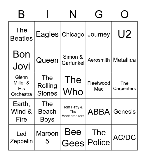 Top Selling Bands in Music History Bingo Card