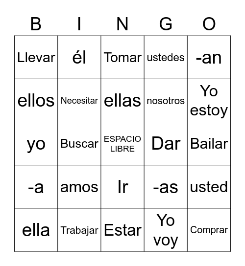 Repaso A Grammar Bingo Card