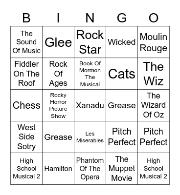 MUSICALS Bingo Card