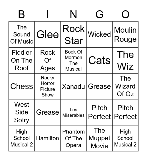 MUSICALS Bingo Card