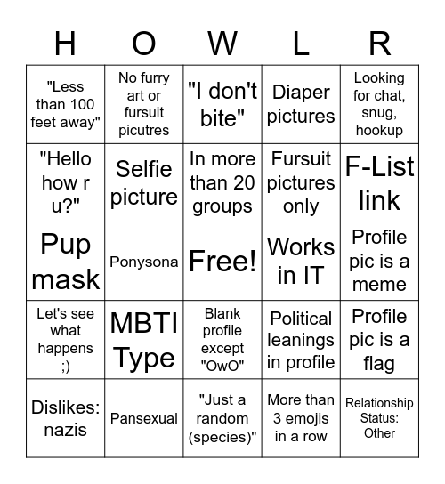 Howlr Bingo Card