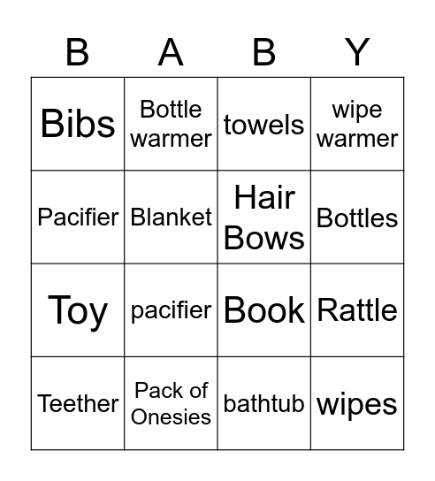 Baby Gift Bingo Card