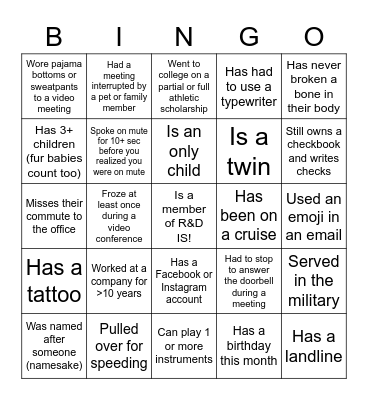 R&D IS Icebreaker Bingo Card