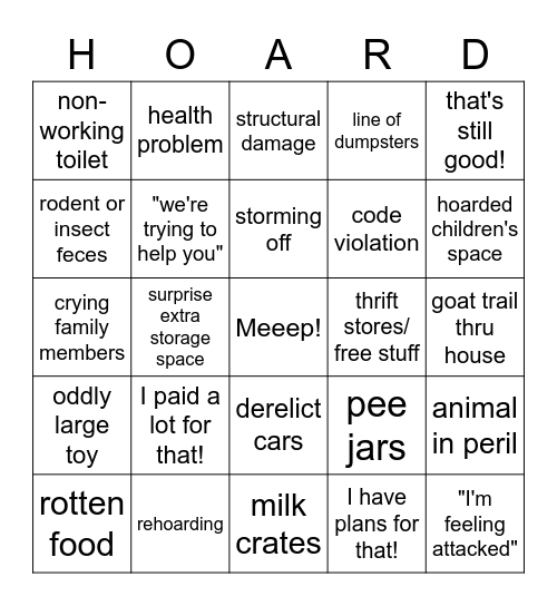 Hoarder BINGO 2.1 Bingo Card