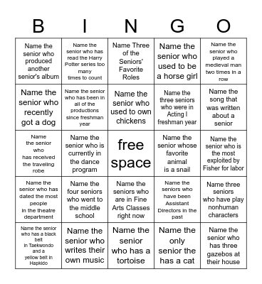 Get to Know Your Seniors Bingo! Bingo Card