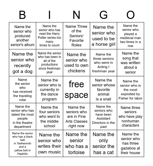 Get to Know Your Seniors Bingo! Bingo Card