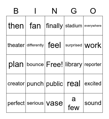 Lesson 5. Words Bingo Card