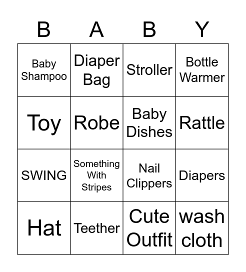 Baby Gift Bingo Card