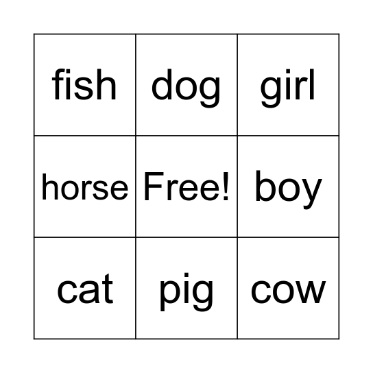 curl animal bingo Card