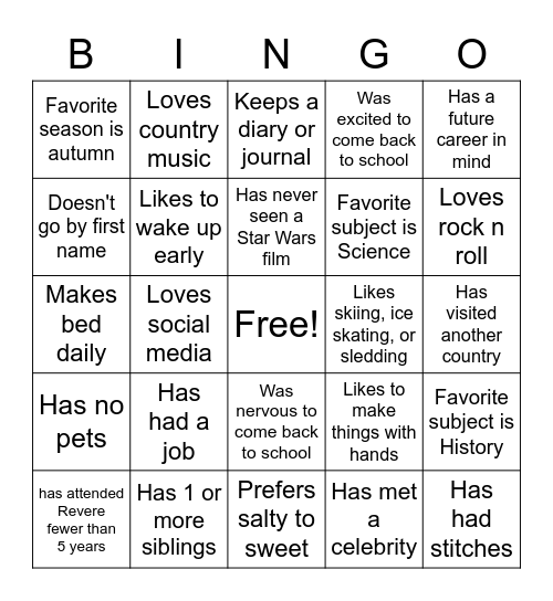 REVERE Bingo Card