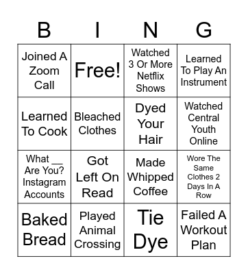 Quarantine Bingo Card