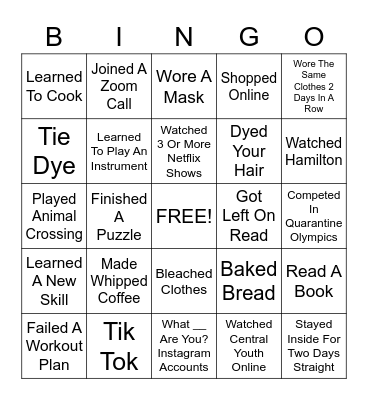 Quarantine Bingo Card