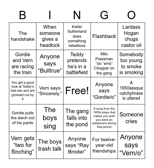 “Stand By Me” Bingo Card