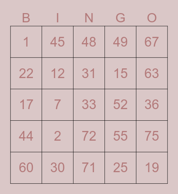 BINGO - KRYSTAL Bingo Card