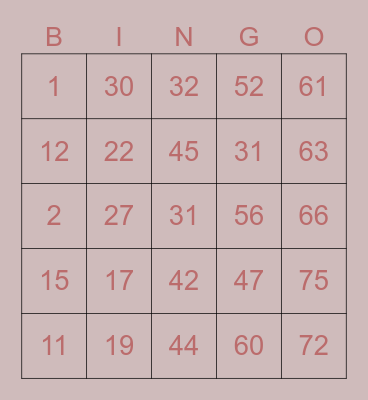 BINGO - KRYSTAL Bingo Card