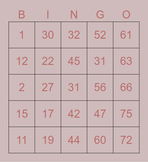 BINGO - KRYSTAL Bingo Card