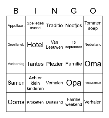 De Familie Bingo! Bingo Card