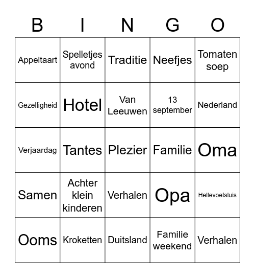 De Familie Bingo! Bingo Card