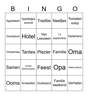 De Familie Bingo Card
